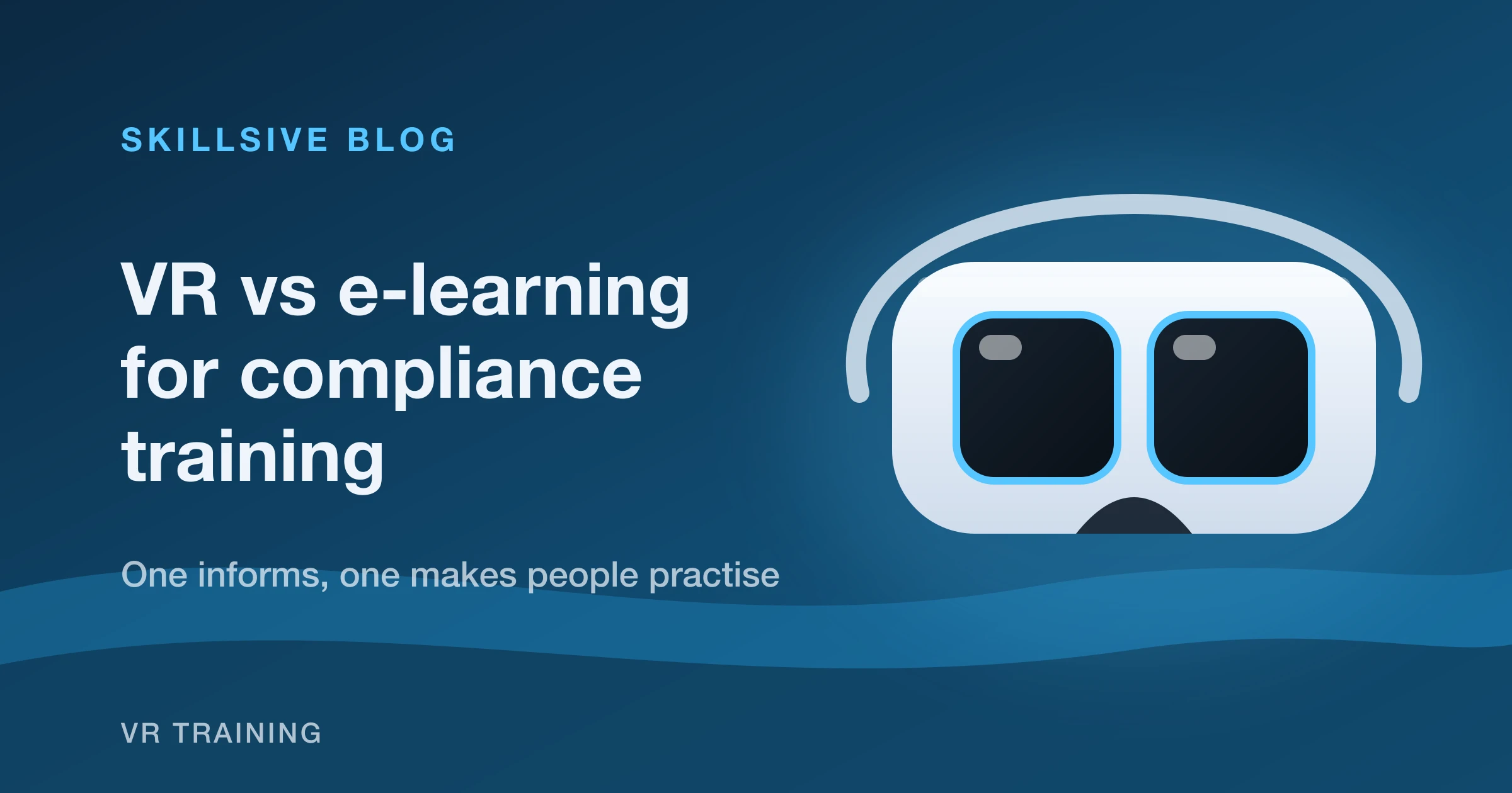 A laptop showing an e-learning slide next to a VR headset, comparing two digital compliance-training formats