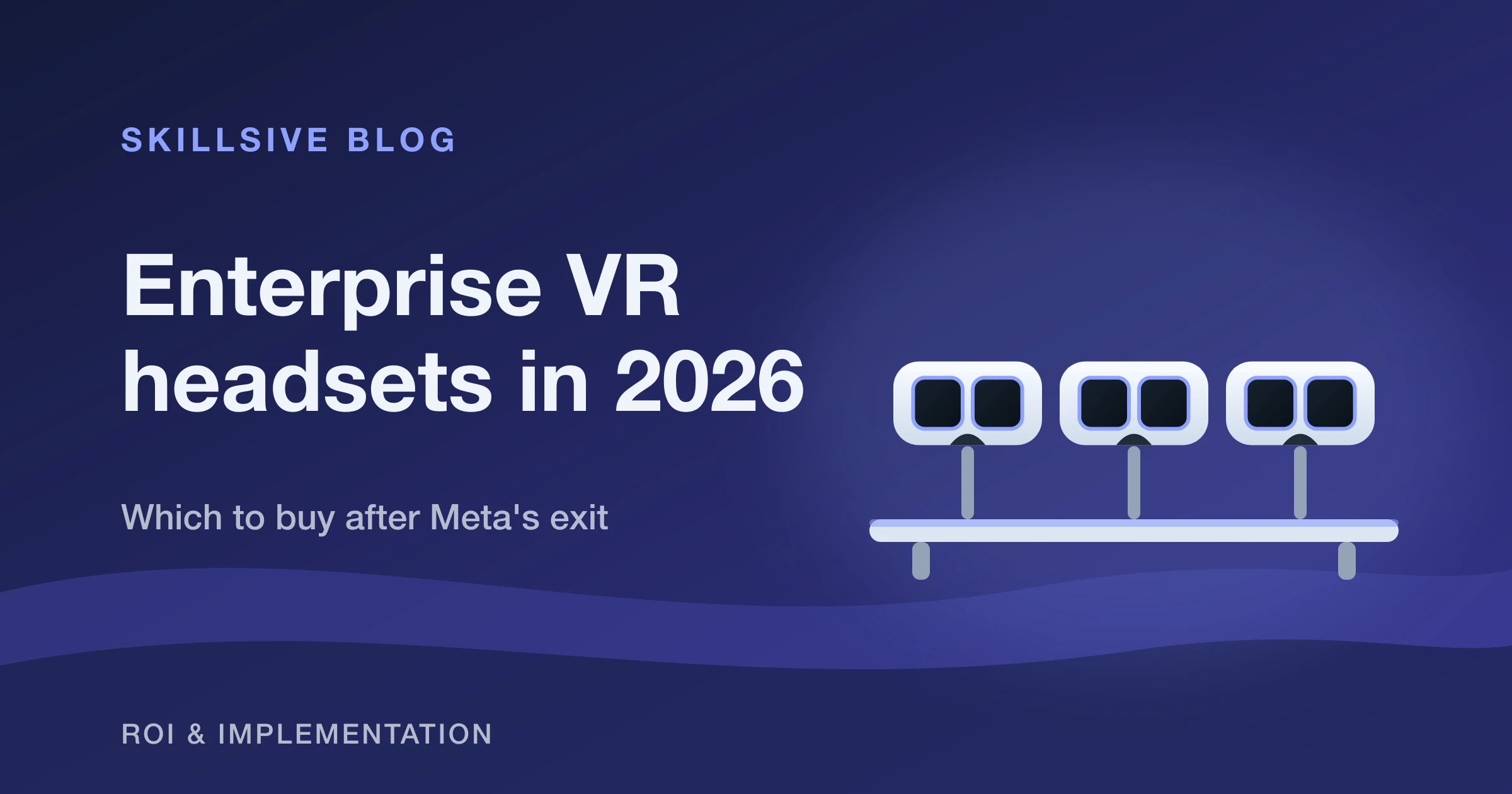 Illustration of three enterprise VR headsets lined up on a charging rack