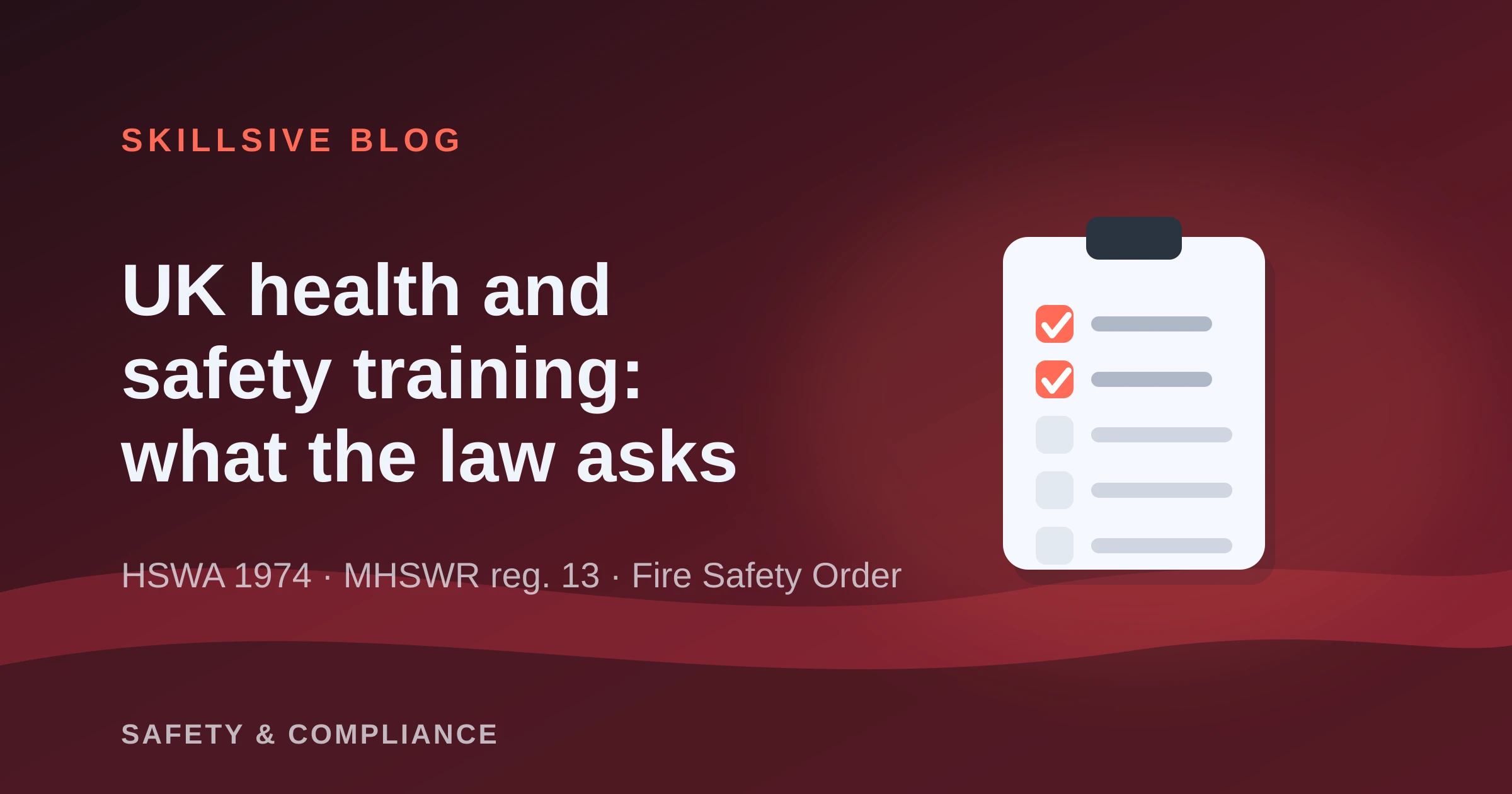Stylised clipboard checklist on a warm background, illustrating an article on UK health and safety training requirements